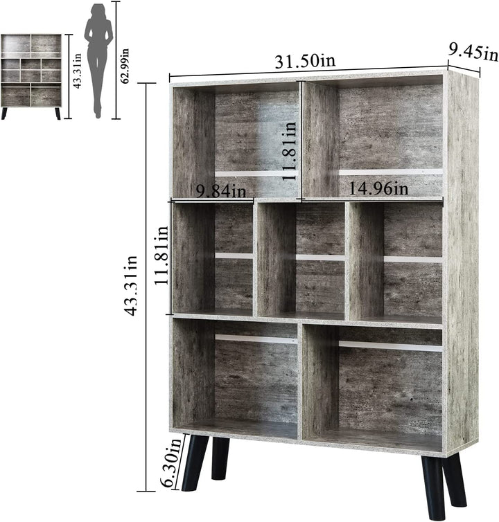 LEYAOYAO 3-Tier Cube Bookshelf with 7 Compartments – Dirty Grey Modern Storage Shelf with Artistic Design, Wood Look Organizer for Living Room, Office, or Bedroom (31.5" W x 43.3" H) Peach Maple