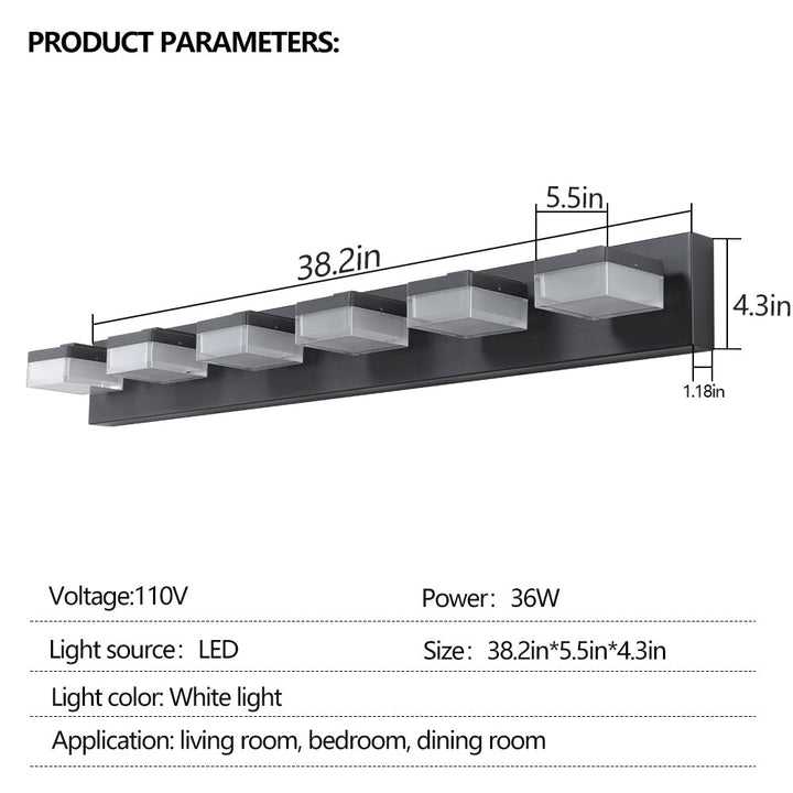 Modern 6-Light Black LED Vanity Mirror Light Fixture – Energy Efficient, Moisture-Resistant, Easy Hardwired Installation Sangria Beech