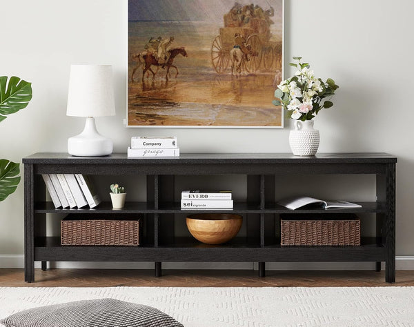 Farmhouse TV Stand for Tvs up to 75 Inches, Black Entertainment Center Peach Maple