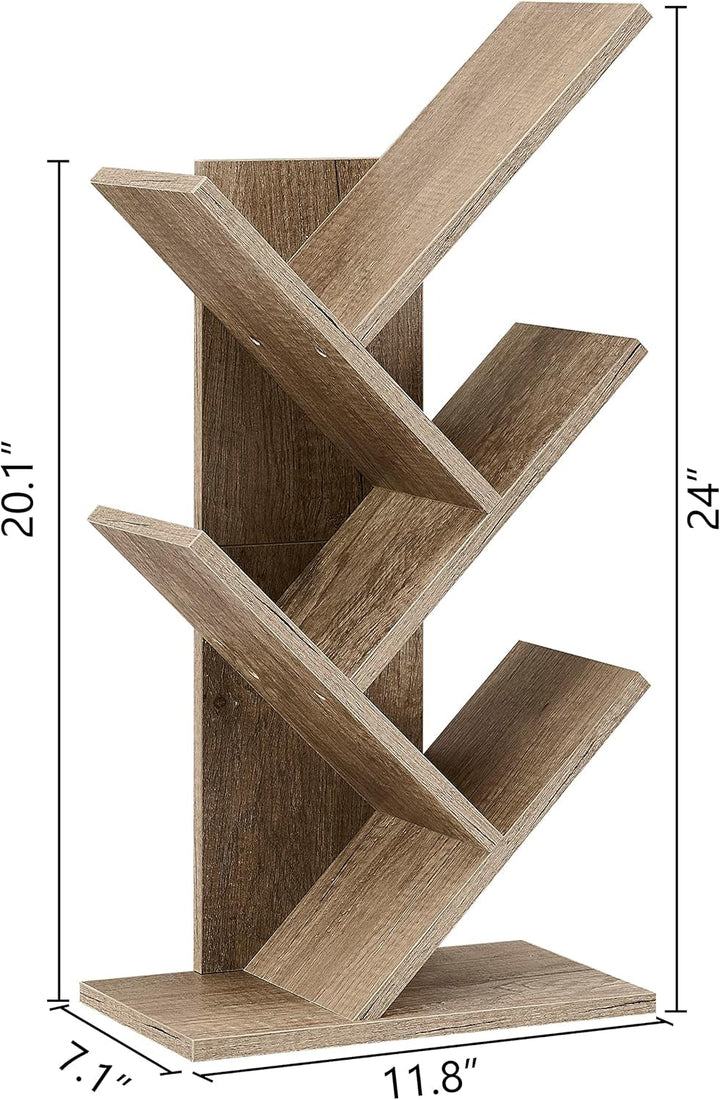 Rustic Tree Bookshelf – 4-Tier Small Space Bookcase with Wood Shelves & Metal Frame, Corner Storage Rack for Living Room, Bedroom, or Office Peach Maple