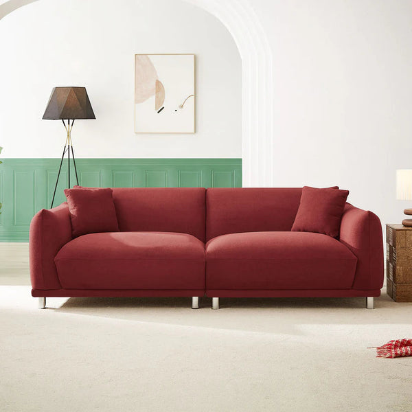 Red 2-Seater Loveseat Sofa with Metal Feet – Compact Polyester Upholstery for Living Room, Office, and Small Spaces Sangria Beech