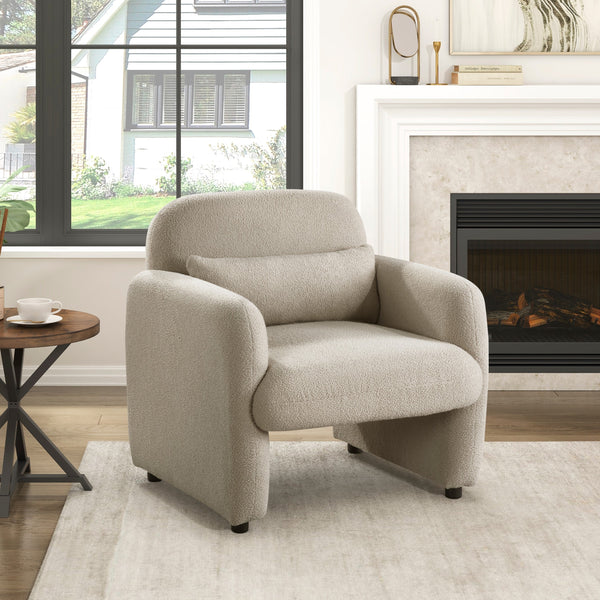 Contemporary Accent Chair Taupe Boucle Fabric Upholstery Plywood Frame Pillow Cozy Living Room Furniture 1pc Comfort Chair GH Modern Living