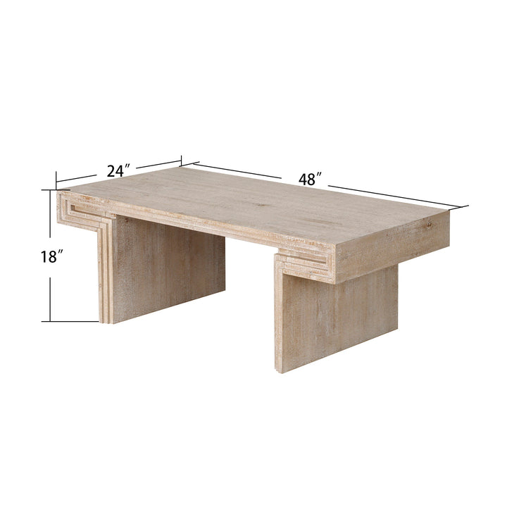 American Vintage Rectangular Coffee Table – Rustic Dual-Tier Wood Center Table with Open Shelves, Antique Natural Finish Sangria Beech