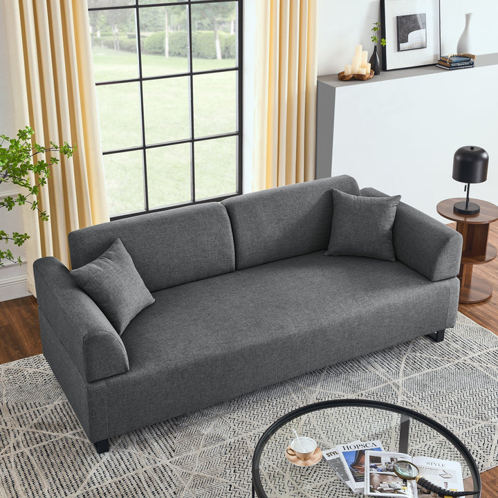 Modern Grey Linen Sectional Sofa with Foam Cushions, Metal Legs & Wood Frame – 3-Seat Convertible Sofa with End Tables and Bolster Pillows Sangria Beech
