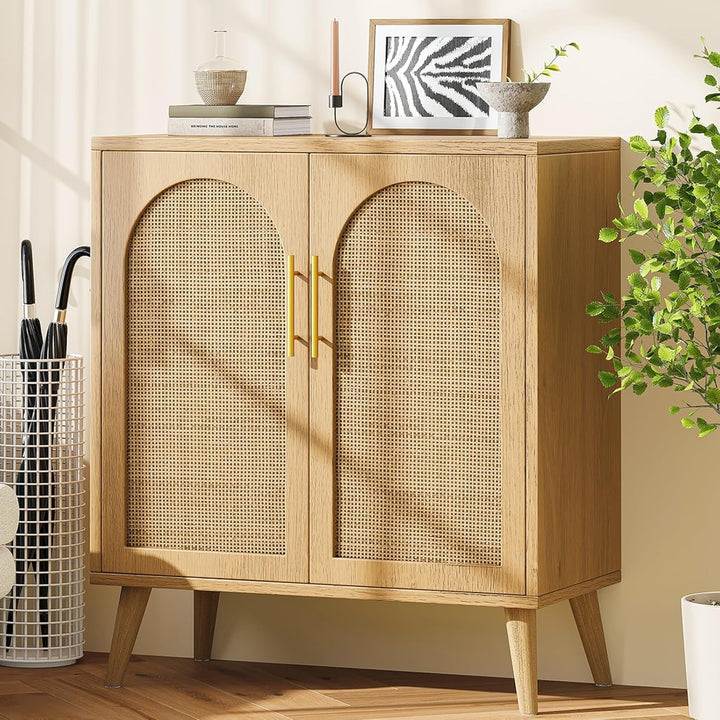 Natural Rattan Door Sideboard Buffet Cabinet Peach Maple