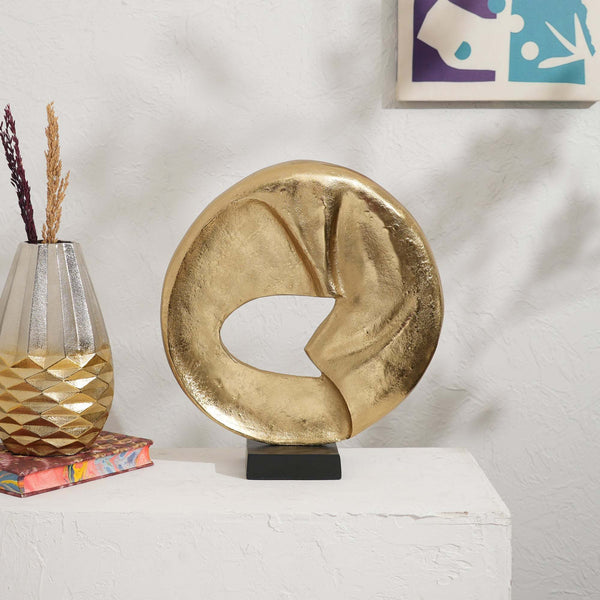 Rustic Circular Flow 15.25' Table Sculpture  Aluminum Décor Art Piece on Black Base GH Modern Living