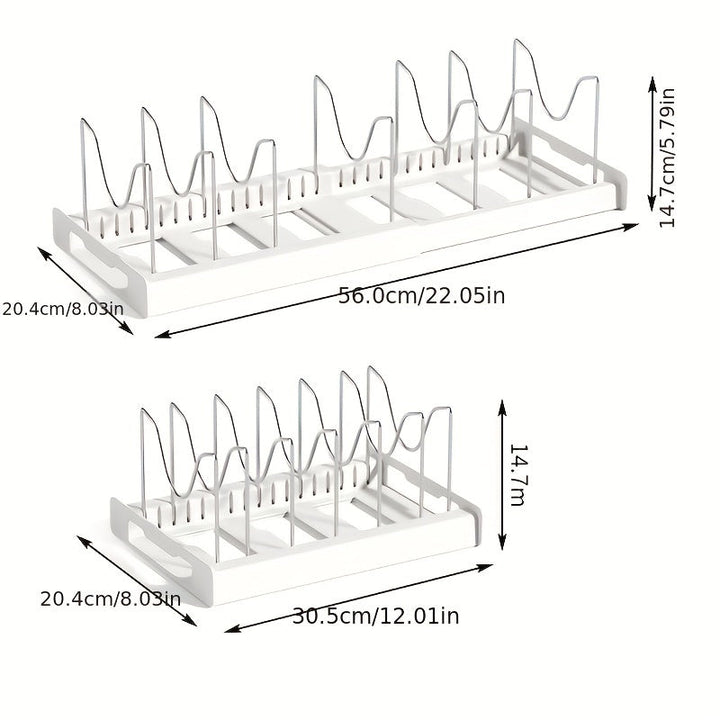 Retractable Pot Rack – Adjustable Pull-Out Kitchen Storage Organizer for Pots, Pans & Lids, Space-Saving Cabinet Shelf Champagne Apollo