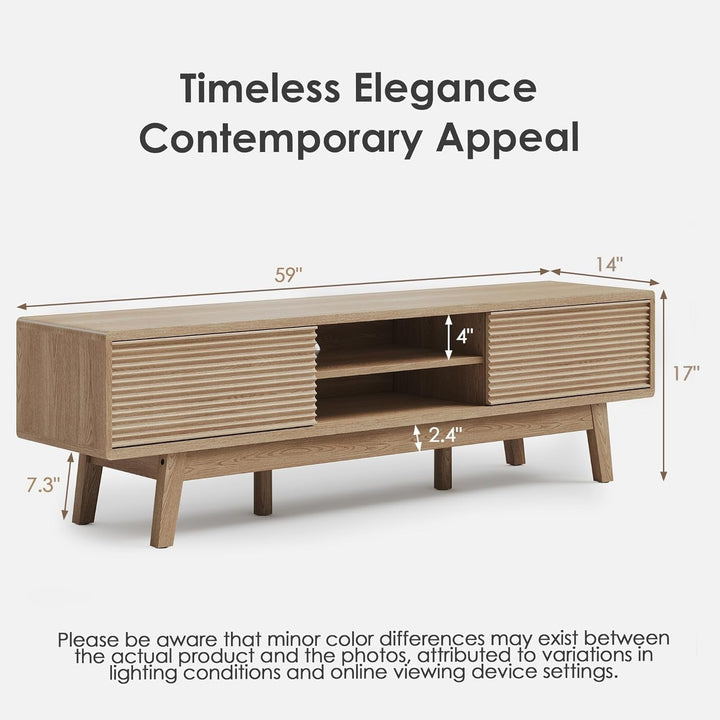 59" TV Console, Mid Century Modern Media Console for 55/60/65 Inch TV Peach Maple