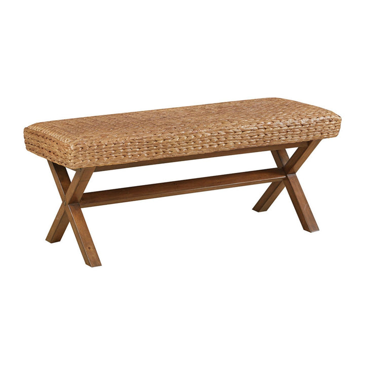 The Bench with Water Hyacinth Seat and Mahogany Base, Chestnut Finish, 45' Width GH Modern Living