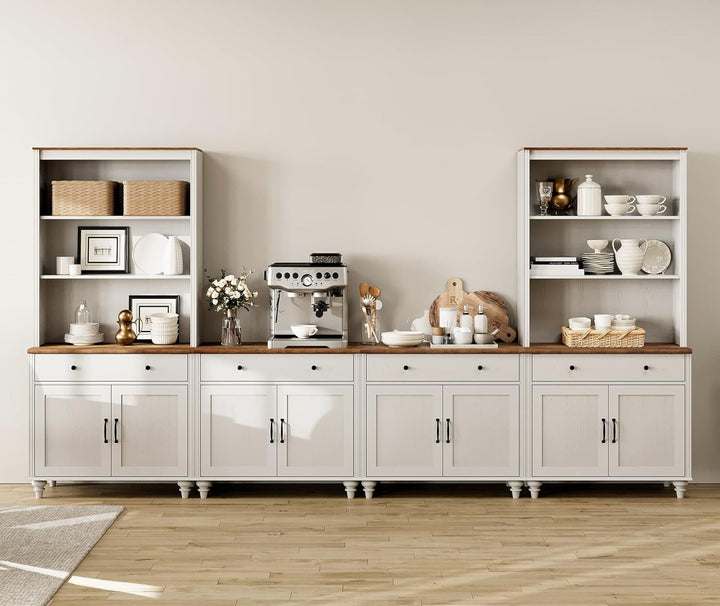 Farmhouse Style Entertainment Center with Bookshelves for TVs Up to 75" (White) Peach Maple