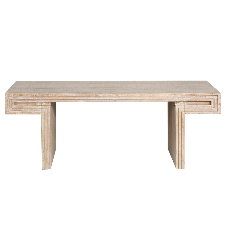 American Vintage Rectangular Coffee Table – Rustic Dual-Tier Wood Center Table with Open Shelves, Antique Natural Finish Sangria Beech