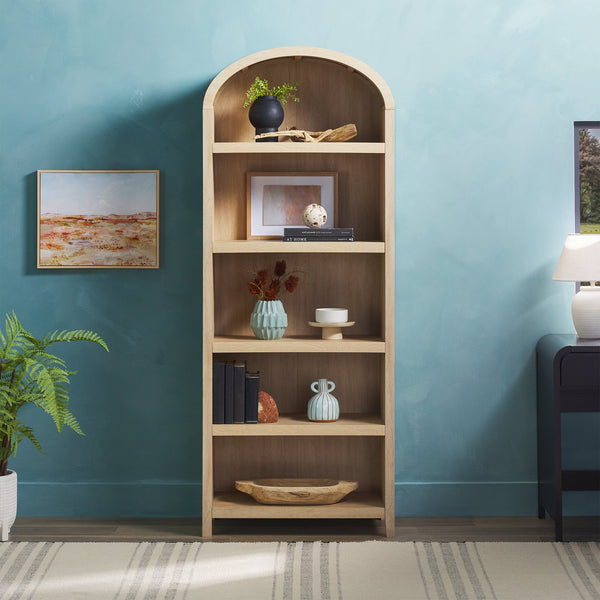 Modern 5 Shelf Open Arched Bookshelf - Oak GH Modern Living