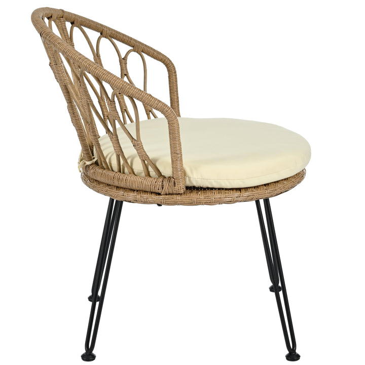3-Piece Outdoor Bistro Set with PE Rattan Chairs & Tempered Glass Table – Beige Cushions, Lightweight Patio Conversation Set Sangria Beech