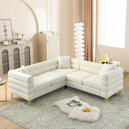 Oversized White Corner Sofa 5 Seater Teddy Couch Peach Maple