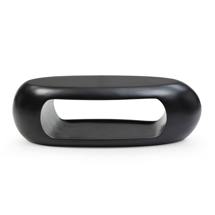 Modern Oval Fiberglass Coffee Table – 54" Sturdy Matte Black & White Center Table, No Assembly Needed Sangria Beech