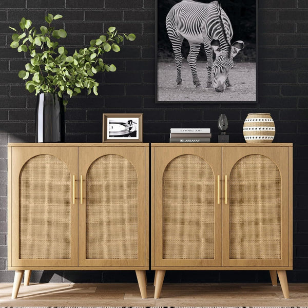 Natural Rattan Door Sideboard Buffet Cabinet Peach Maple