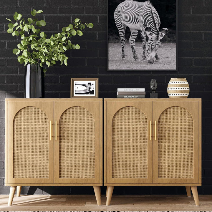 Natural Rattan Door Sideboard Buffet Cabinet Peach Maple