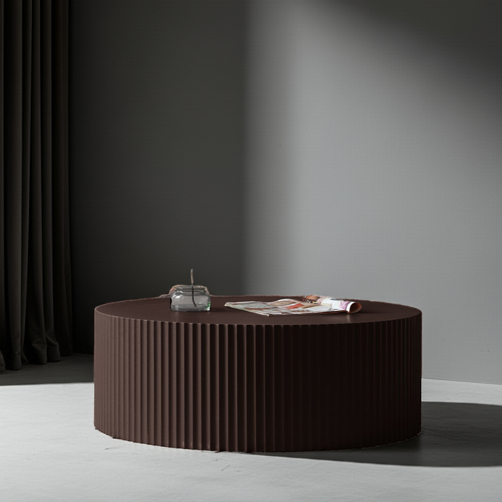35" Handcrafted Round MDF Coffee Table – Modern Low Profile Center Table for Living Room, No Assembly Required Sangria Beech