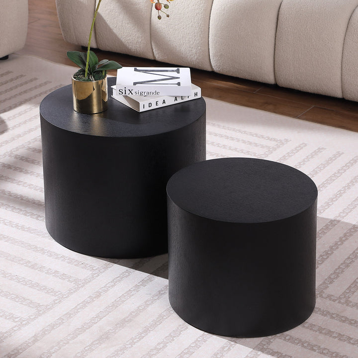 Matte Black MDF Side Table Set of 2 with Ash, Oak & Walnut Veneer – Nesting Coffee & End Tables, No Assembly Needed Sangria Beech