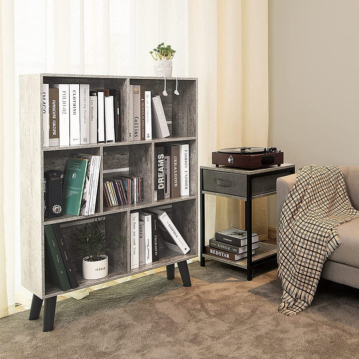 LEYAOYAO 3-Tier Cube Bookshelf with 7 Compartments – Dirty Grey Modern Storage Shelf with Artistic Design, Wood Look Organizer for Living Room, Office, or Bedroom (31.5" W x 43.3" H) Peach Maple