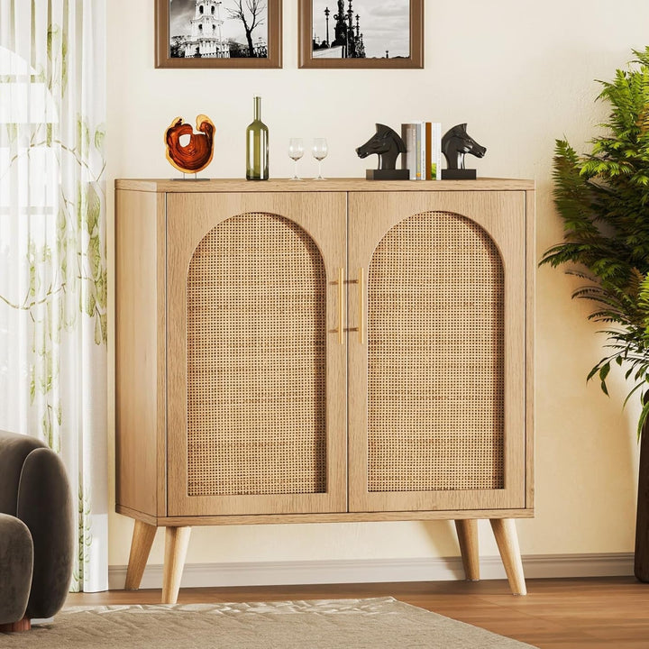 Natural Rattan Door Sideboard Buffet Cabinet Peach Maple