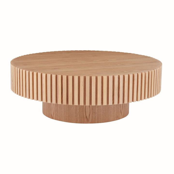 Modern Round Wood Coffee Table – Handcrafted Drum Design, Ash Finish, 31.5" Sangria Beech