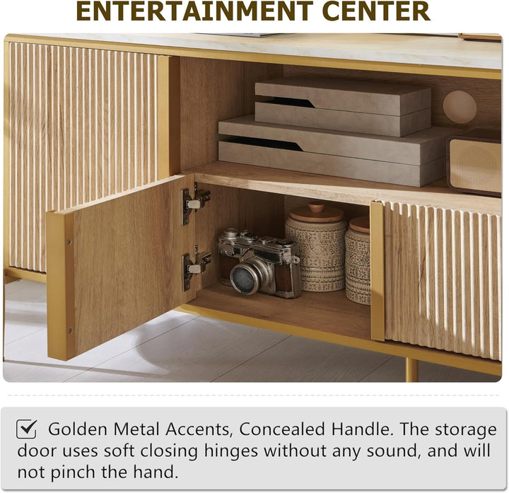 Luxury 70" Fluted TV Stand, Modern Chic Entertainment Center Peach Maple