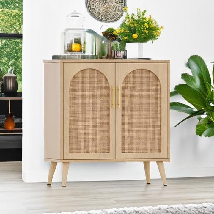 Natural Rattan Door Sideboard Buffet Cabinet Peach Maple