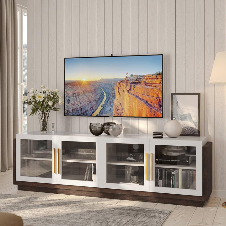 Modern White Entertainment Center for 70 Inch TV Peach Maple