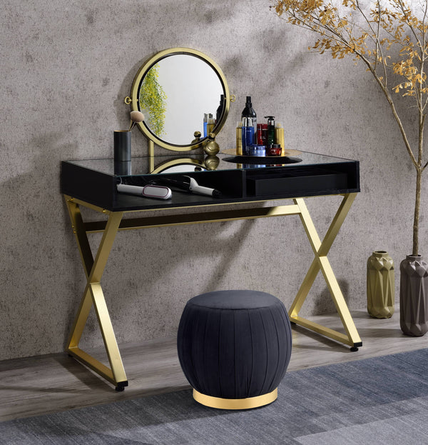 Coleen Black & Gold Finish Vanity Desk W/Mirror & Jewelry Tray GH Modern Living