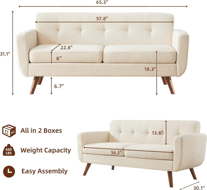 Modern Beige Loveseat with Ottoman Peach Maple