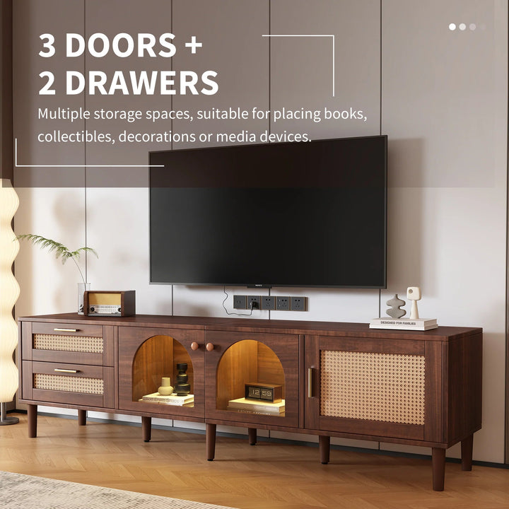 Rattan inspired TV Stand with 3 Cabinets & 2 Drawers for TVs up to 80'' GH Modern Living