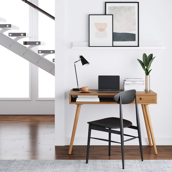 42" Walnut Mid-Century Modern Home Office Desk with Drawer & Cubby Storage – Parker Collection Peach Maple