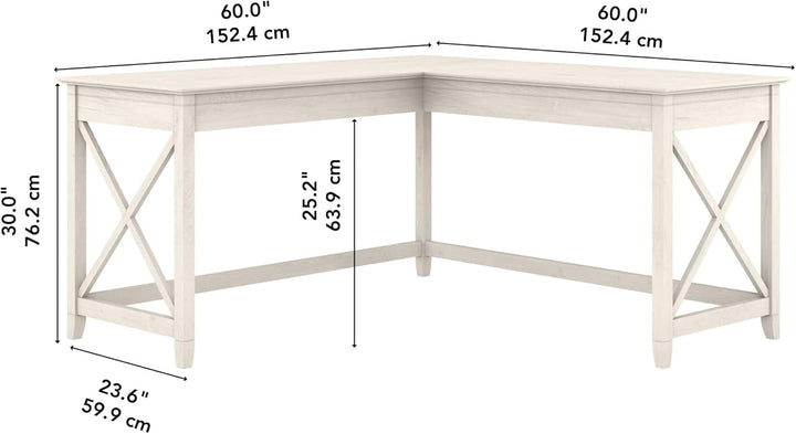 Bush Furniture Key West 60W L-Shaped Desk – Farmhouse Style Corner Desk for Home Office, Weathered Finish Peach Maple