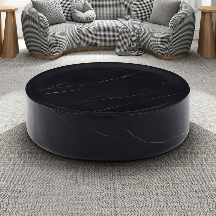 Modern Round Black Fiberglass Coffee Table – 35" Minimalist Center Table for Living Room or Office Sangria Beech