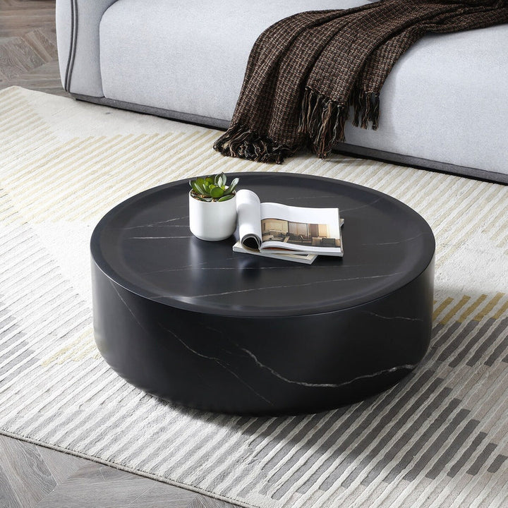 Modern Round Black Fiberglass Coffee Table – 35" Minimalist Center Table for Living Room or Office Sangria Beech