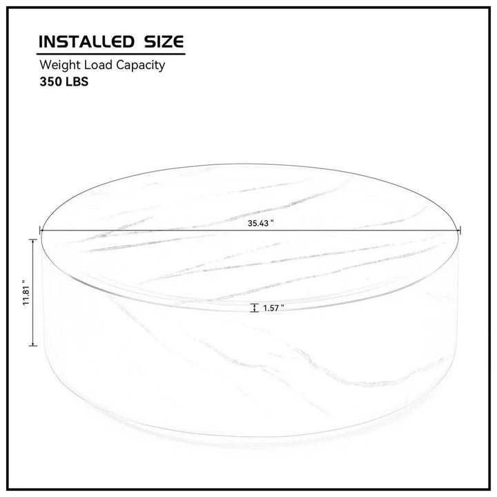 Modern Round Black Fiberglass Coffee Table – 35" Minimalist Center Table for Living Room or Office Sangria Beech
