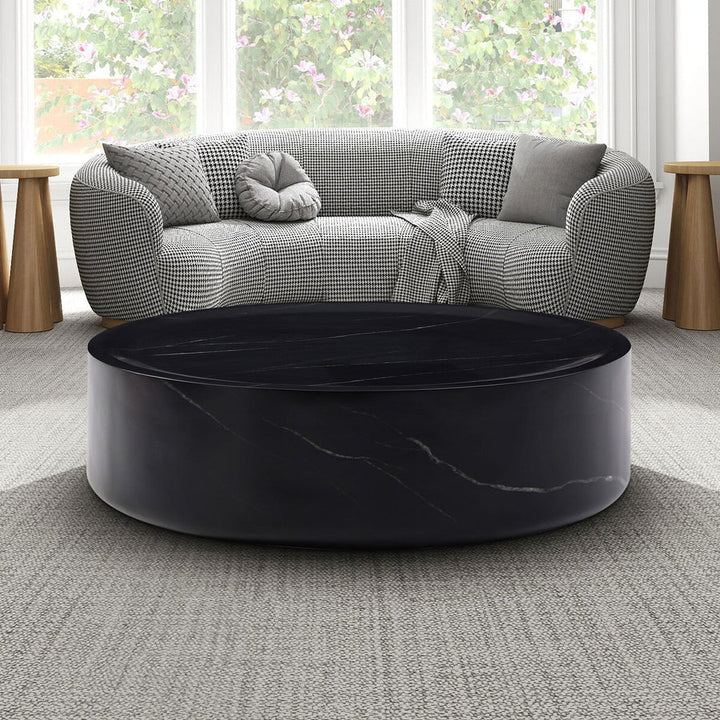 Modern Round Black Fiberglass Coffee Table – 35" Minimalist Center Table for Living Room or Office Sangria Beech