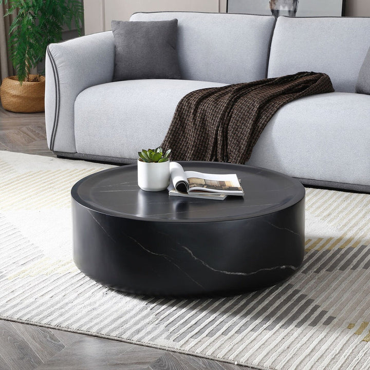 Modern Round Black Fiberglass Coffee Table – 35" Minimalist Center Table for Living Room or Office Sangria Beech