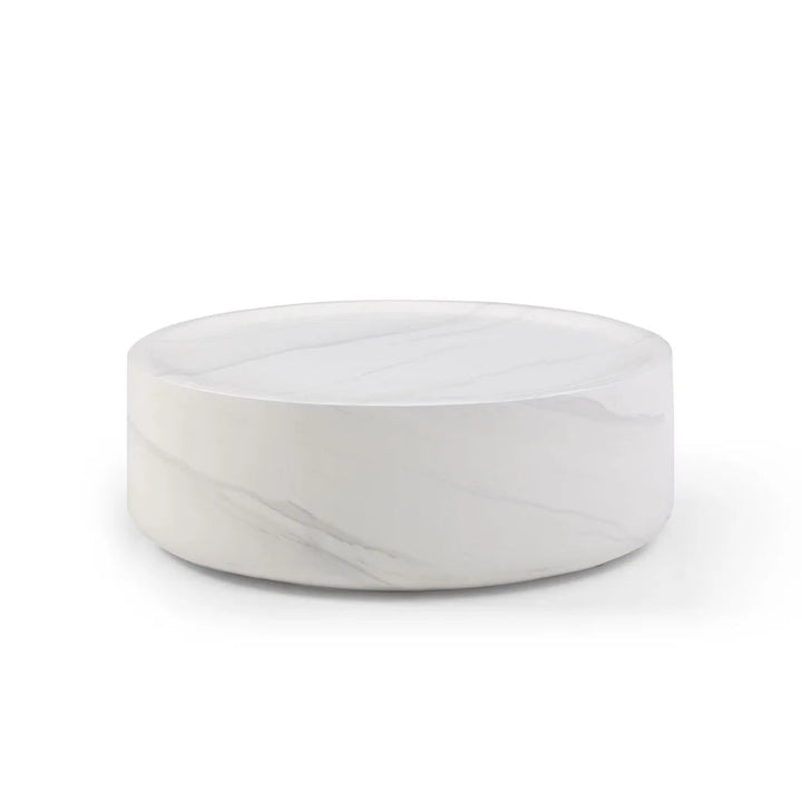 Modern Round Fiberglass Coffee Table – No Assembly, Durable Black & White Accent Table for Living Room & Office Sangria Beech