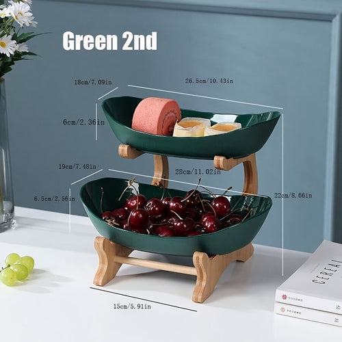 MultiLayer Bamboo-Style Fruit Basket & Snack Tray Set – Stackable, Food-Safe Plastic Organizer for Kitchen & Snacks Champagne Apollo