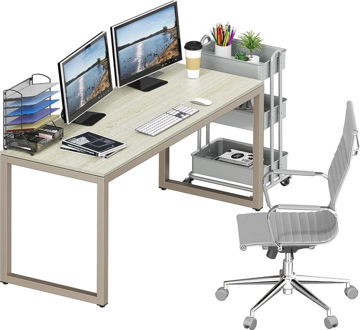Modern 55" Office Desk with Steel Frame and Cord Management – Cherry Finish Workstation with Adjustable Glides Peach Maple