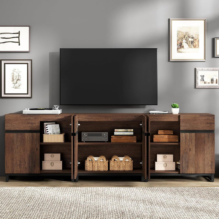 Modern TV Stand for TV's up to 100 Inch, 3 in 1 Entertainment Center Peach Maple