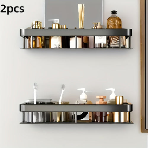 Rust-Resistant No-Drill Bathroom Hanging Shelf with 2 Space-Saving Shelves – Easy Wall Mount Organizer for Shower & Multi-Room Use Champagne Apollo