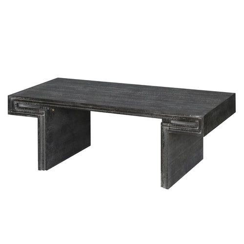 American Vintage Rectangular Coffee Table – Dual-Tier Rustic Wood Center Table with Open Shelves, Antique Black Finish Sangria Beech