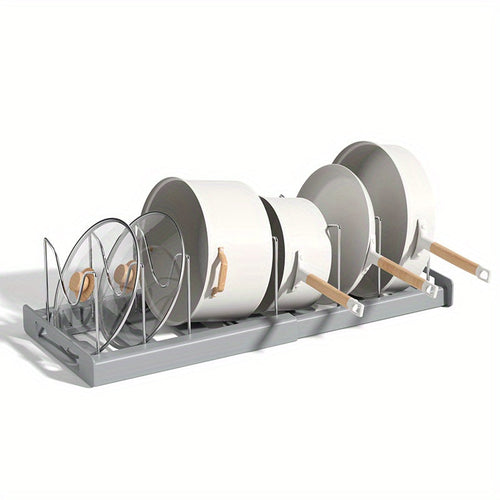 Retractable Pot Rack – Adjustable Pull-Out Kitchen Storage Organizer for Pots, Pans & Lids, Space-Saving Cabinet Shelf Champagne Apollo
