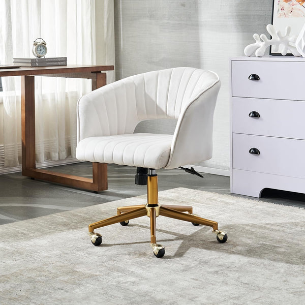 Velvet Swivel Desk Chair – 360° Home Office & Vanity Chair with Modern Design Peach Maple