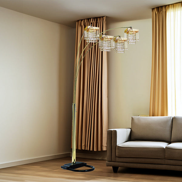 Gold 4-SQUARE SHADE CRYSTAL INSPIRED ARCH FLOOR LAMP GH Modern Living