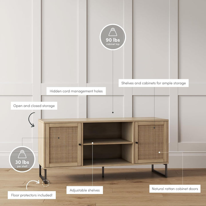 Mina Modern TV Stand, Entertainment Cabinet, Media Console Peach Maple