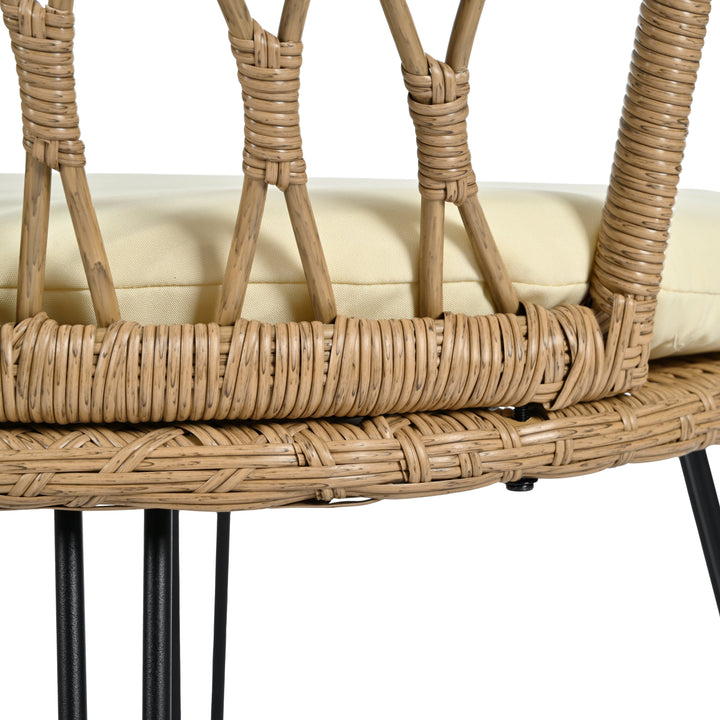 3-Piece Outdoor Bistro Set with PE Rattan Chairs & Tempered Glass Table – Beige Cushions, Lightweight Patio Conversation Set Sangria Beech